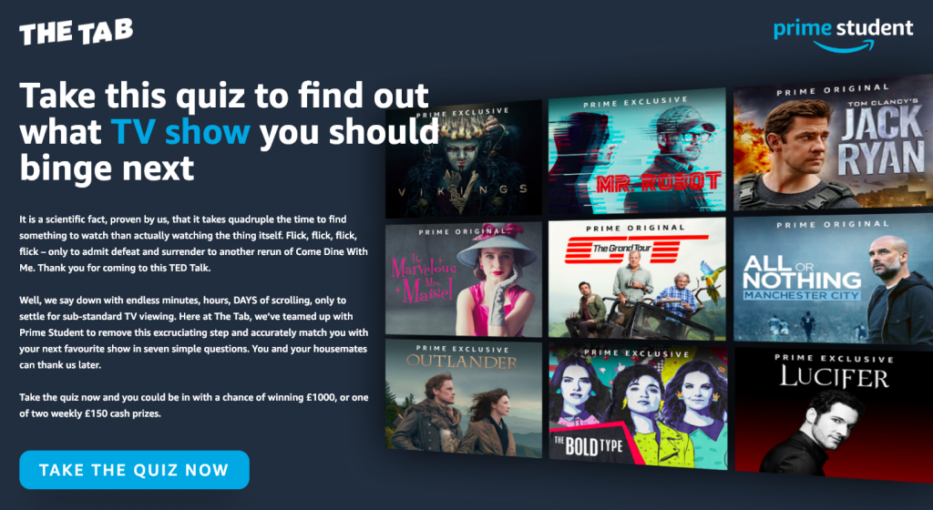 Amazon prime with the tab