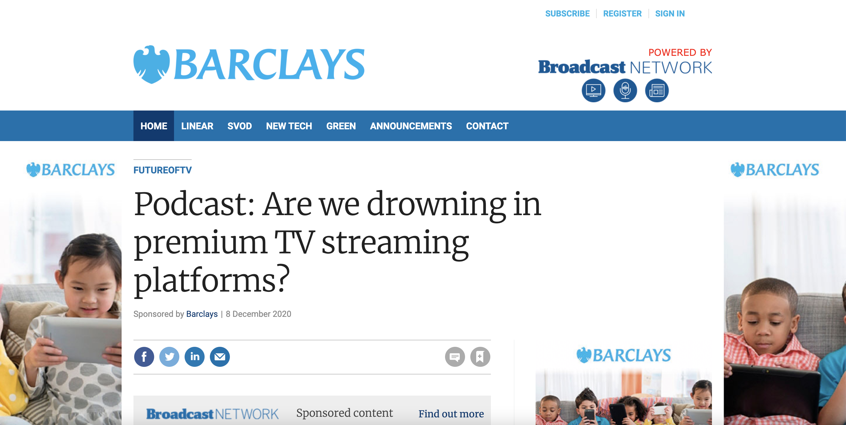 Branded content by Barclays with Broadcast network